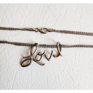 Vintage Sterling Silver Cursive Love Pendant Multi Italy Chain Necklace